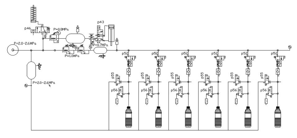 High Pressure air Circuit Diagram of 6000bph six cavity blow molding machine
