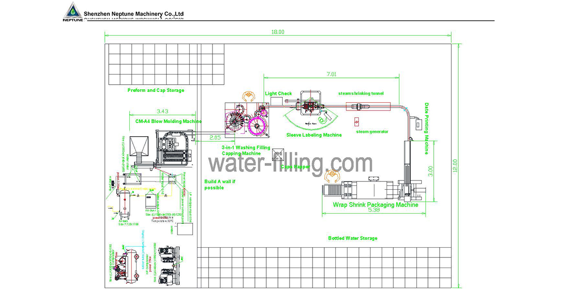 water bottling line factory layout 12 18M layout